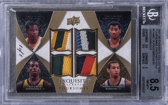 2007-08 UD "Exquisite Collection" Foursomes Patches Gold #DWBG Kevin Durant/Corey Brewer/Jeff Green/Brandan Wright Rookie Card (#1/1) – BGS NM-MT+ 8.5